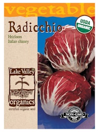 A packet of organic radicchio seeds by Lake Valley Organics.