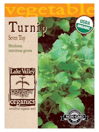 A packet of organic seven top turnip seeds from Lake Valley Organics.