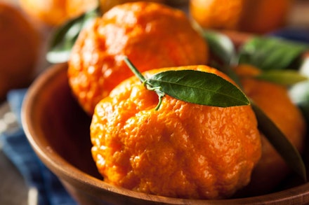 gold nugget mandarins citrus in a wooden bowl