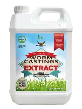 A container of Brown Banana Organics - Premium Worm Castings Extract.