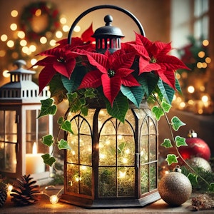 holiday poinsettia lantern with firefly lights