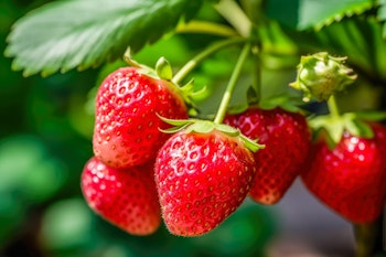 ripe strawberries on vine