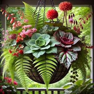 low maintenance lush hanging basket created through ai