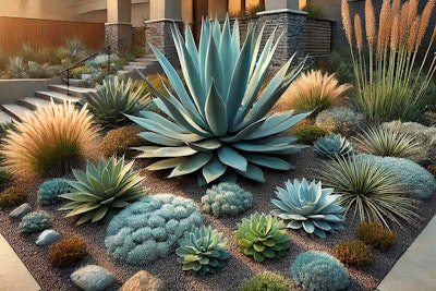 fire smart, low water landscape plants with agave as main focus