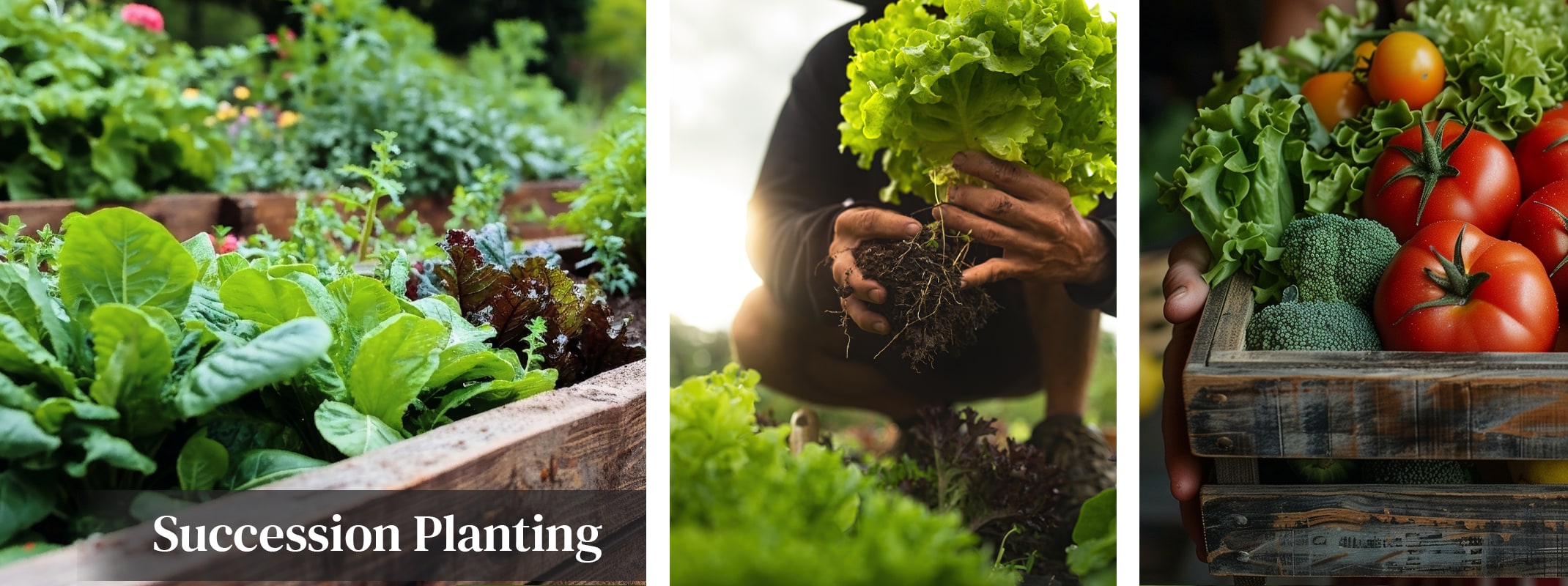 successtion planting raised bed, growing lettuce, basket of vegetables