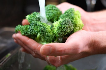 washing fresh broccoli