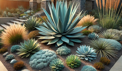 fire smart, low water landscape plants with agave as main focus