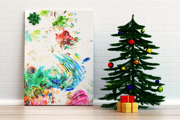 christmas canvas painting beside small tree summerwinds california