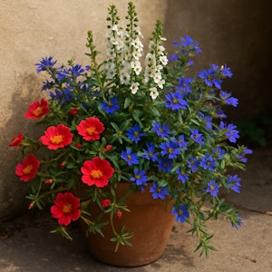 Portulaca, Angelonia & Scaevola in a Container.