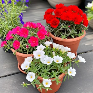 Pink, White & Red Potted Flowers.