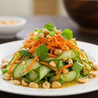 A Thai salad made with cucumbers, shredded carrots, peanuts, cilantro and more...