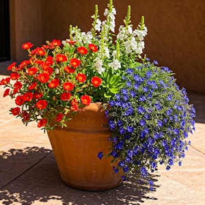 Portulaca, Angelonia & Scaevola in a Container.