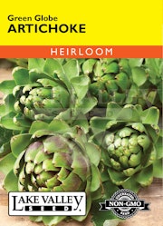 A package of Lake Valley Seed Green Globe Artichoke seeds.