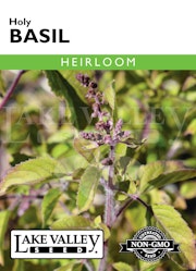 A package of Lake Valley Seed Holy Basil seeds.