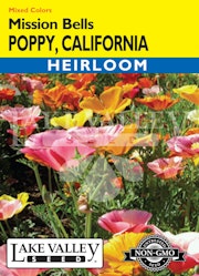 A packet of Mixed Colors Mission Bells California Poppy seeds from Lake Valley Seed