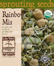 A packet of Rainbow Mix Sprouting Seeds from Lake Valley Organics.