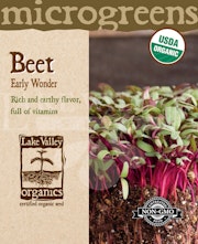 A packet of Early Wonder Beet Microgreen seeds from Lake Valley Organics.