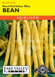 A packet of Pencil Pod Yellow Wax Bean seeds from Lake Valley Seed.