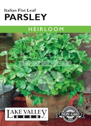 A packet of Italian Flat Leaf Parsley seeds from Lake Valley Seed.
