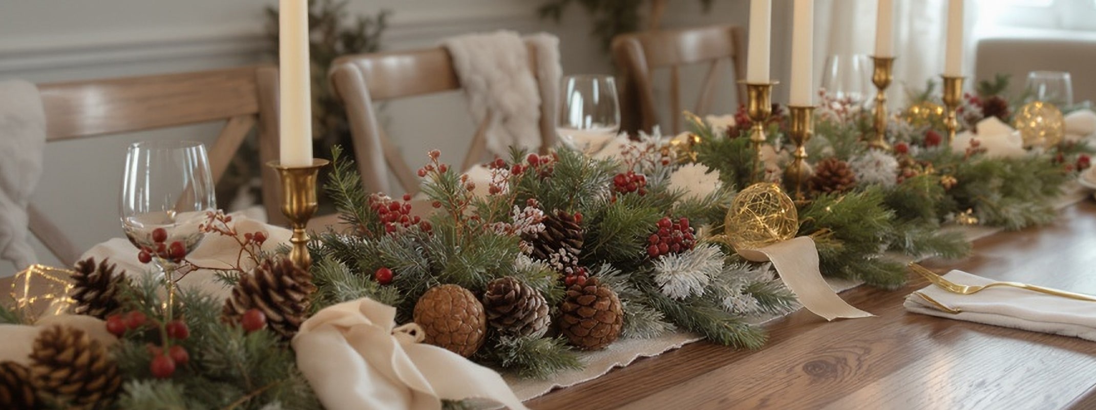 greenery garland christmas on table setting