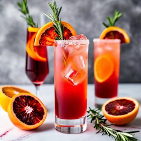 Blood orange and rosemary citrus shrub drinks.