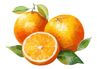 Three watercolor mandarin fruits on white background
