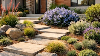 Firewise plants featured as curb appeal at a home in the bay area.