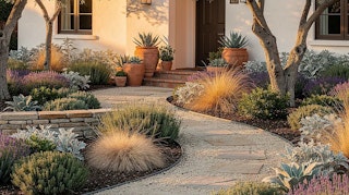 Mediterranean inspired plants featured as curb appeal at a home in the bay area.