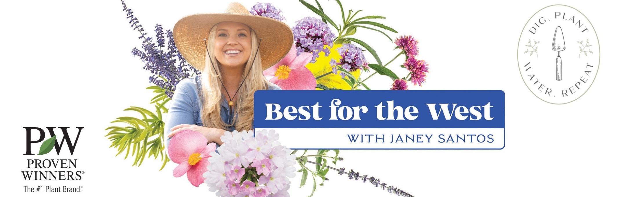 Janey Santos of Dig, Plant, Water and Repeat is surrounded by flowers and is the influencer who shares her best for the west collection of plants from proven winners.