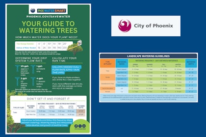 Two snapshots of watering guides from the City of Phoenix (and their logo).