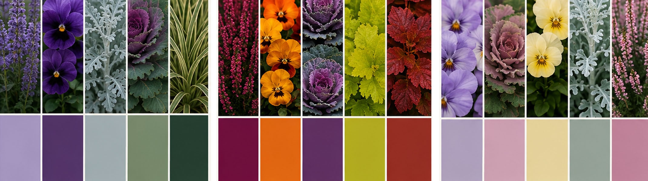 Fall palettes with different colors and plants.