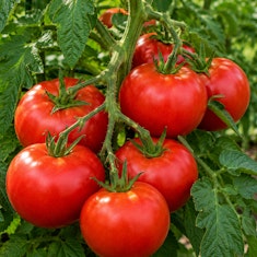Early girl tomatoes growing on the vine.