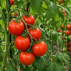 Celebrity tomatoes growing on the vine.