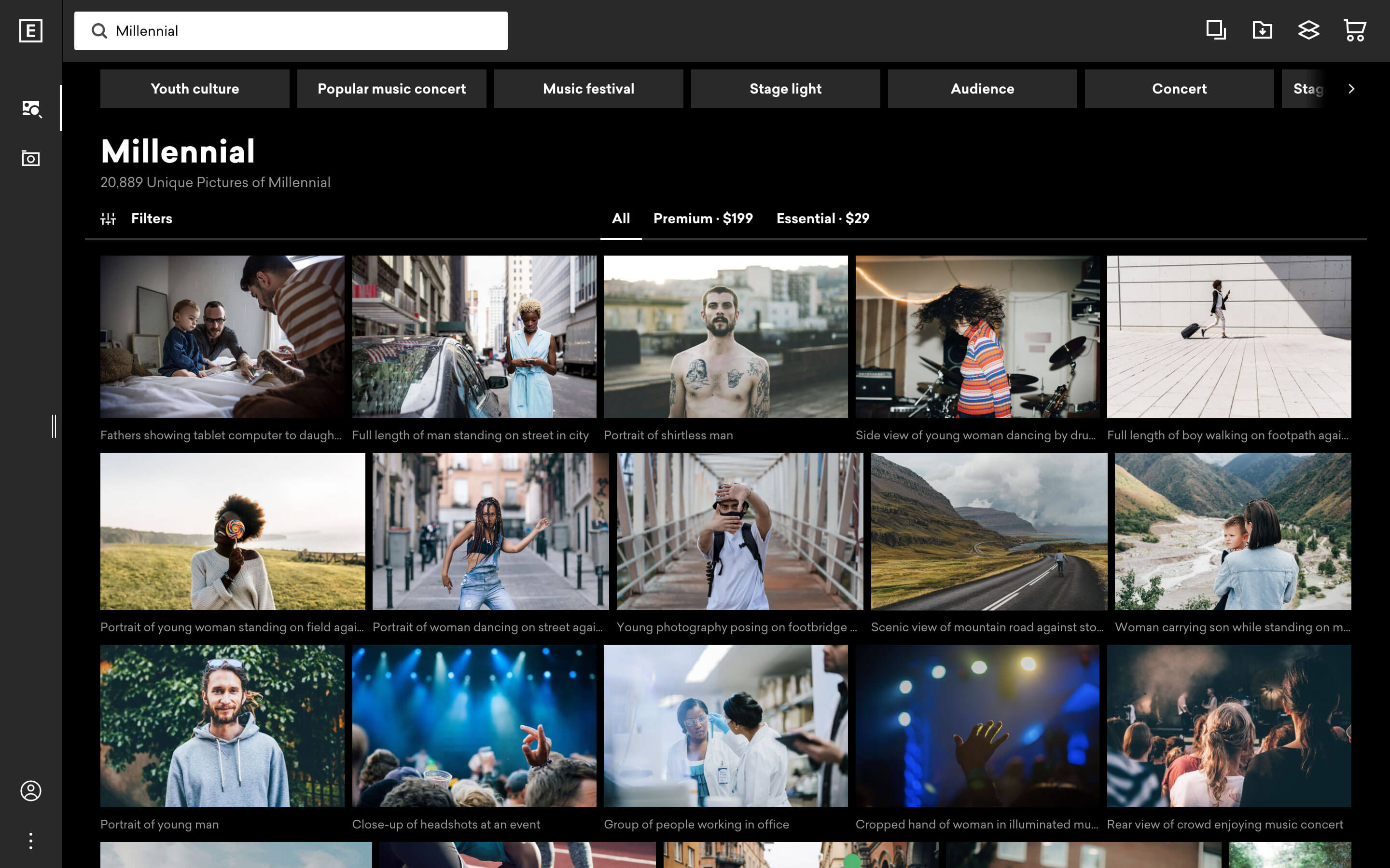 Screenshot of EyeEm's search results page before the last iteration was complete. 