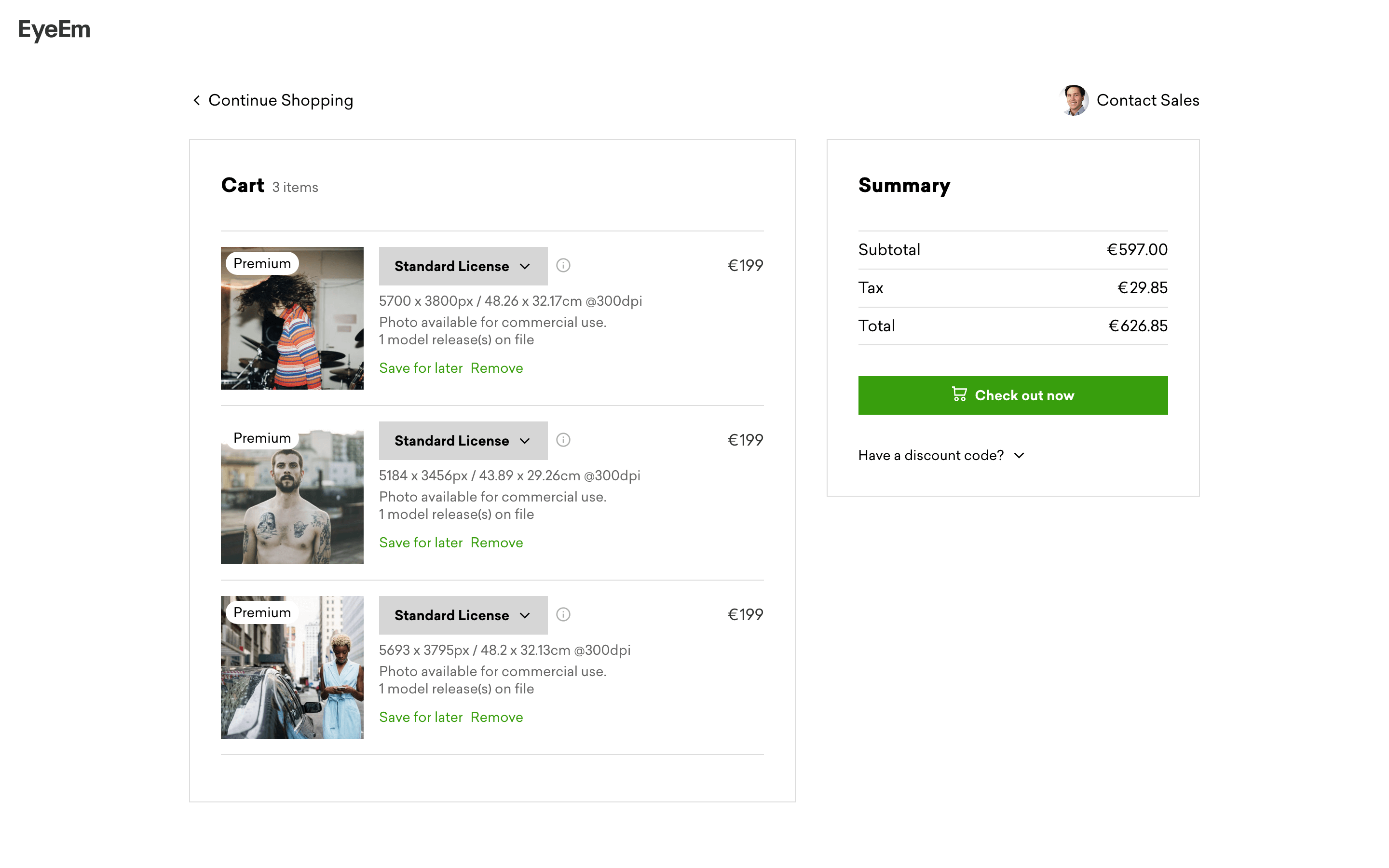 Screenshot of EyeEm's cart page after the last iteration was complete.
