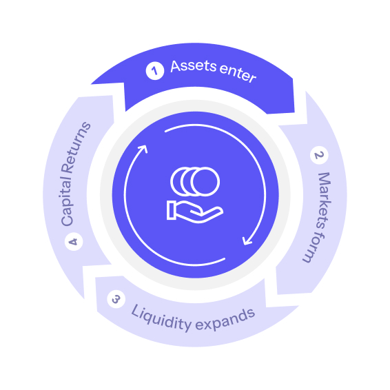Figure Flywheel diagram highlighting stage 1: Assets enter