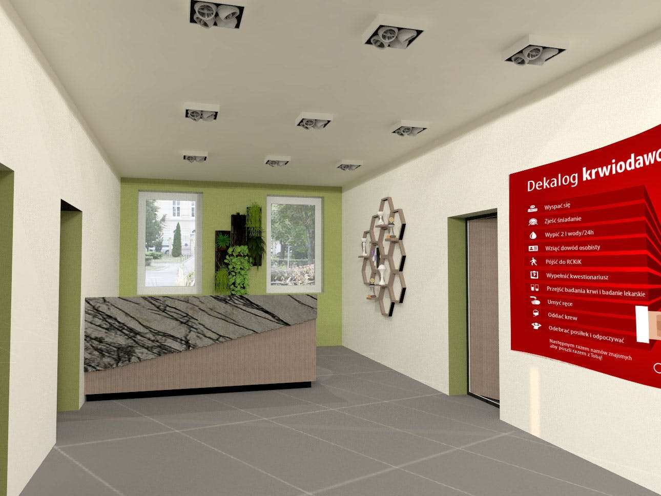 Projekt wnętrz Centrum Krwiodawstwa w Lublinie