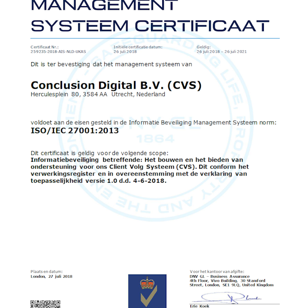 ISO/IEC 27001:2013 certificaat CVS
