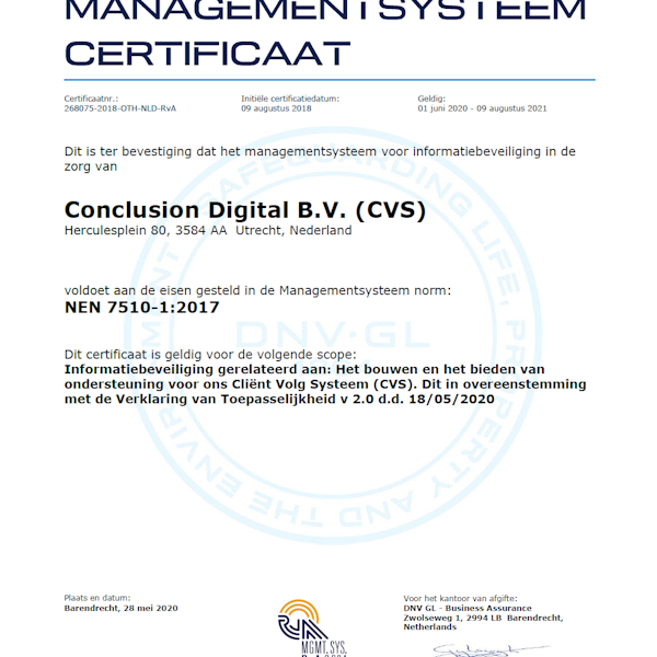 NEN 7510-1:2017 certificaat CVS
