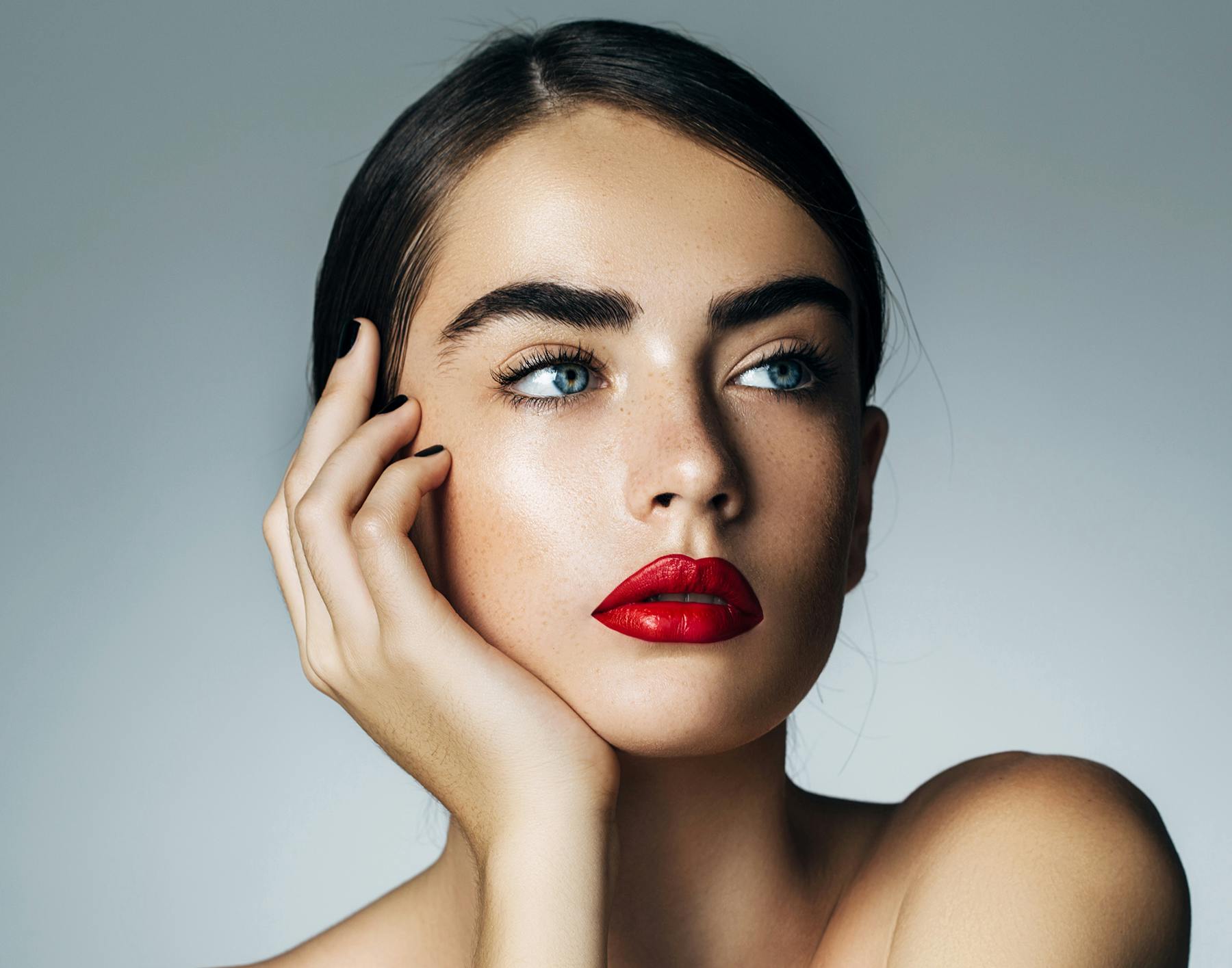 woman with red lipstick on