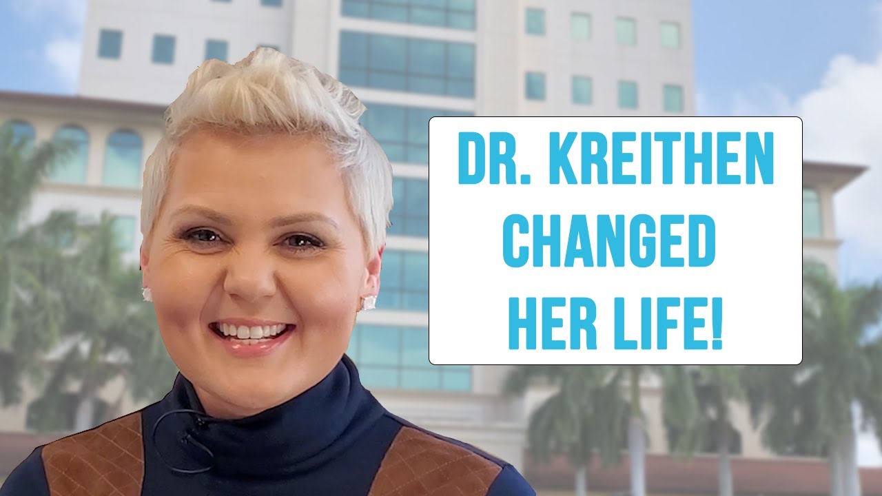 patient picture and word bubble saying "Dr. Kreithen Changed Her Life"