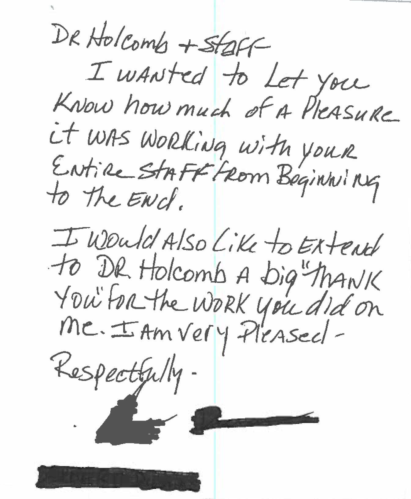 Handwritten thank you letter