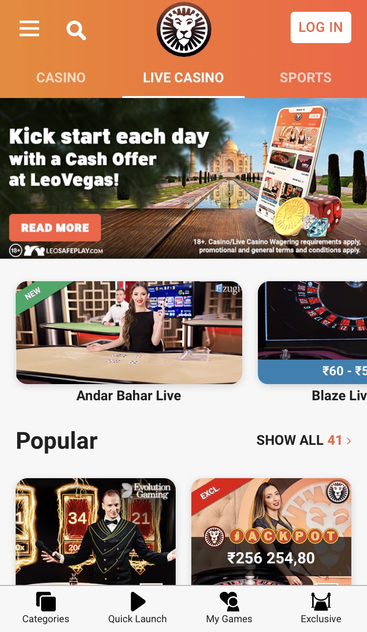 LeoVegas Live Casino App