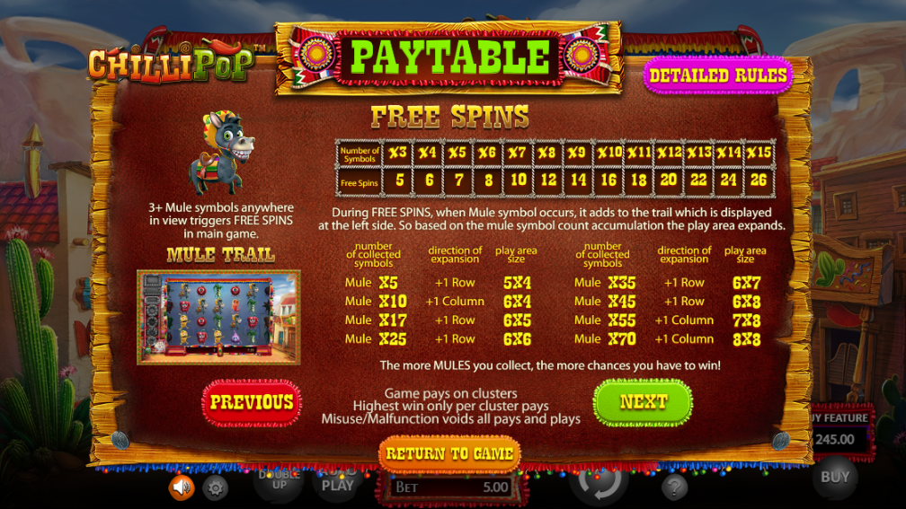 Chilli pop Slot Paytable Free Spins