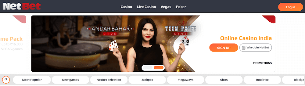 NetBet Casino Lobby Menu