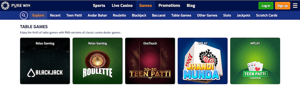 Pure Win Casino Indian Casino Games