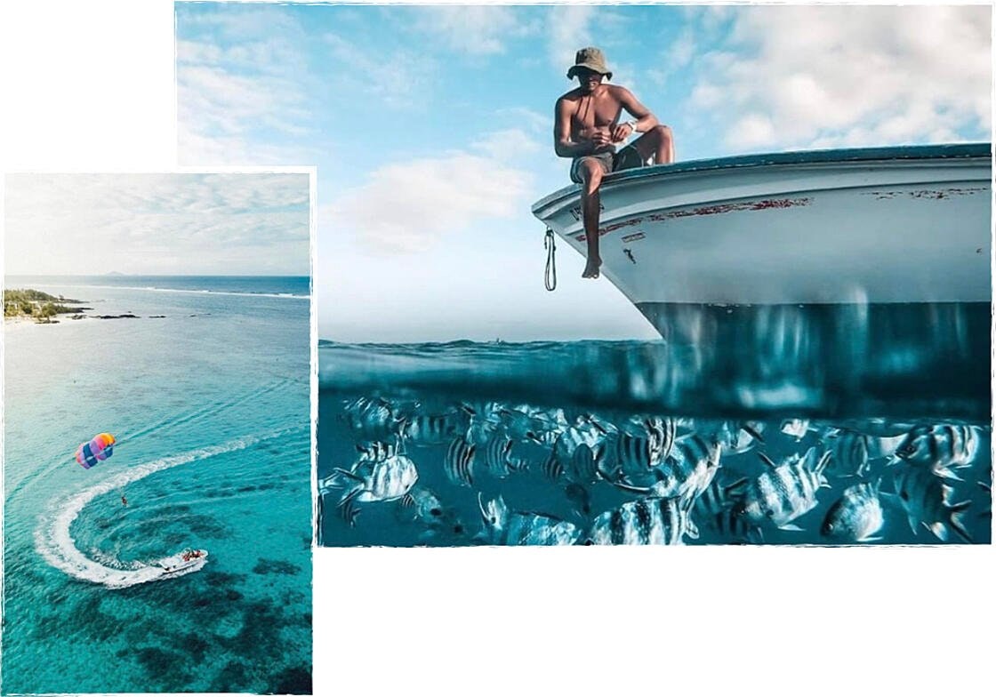 Boating and diving in the lagoons of the west coast of the island