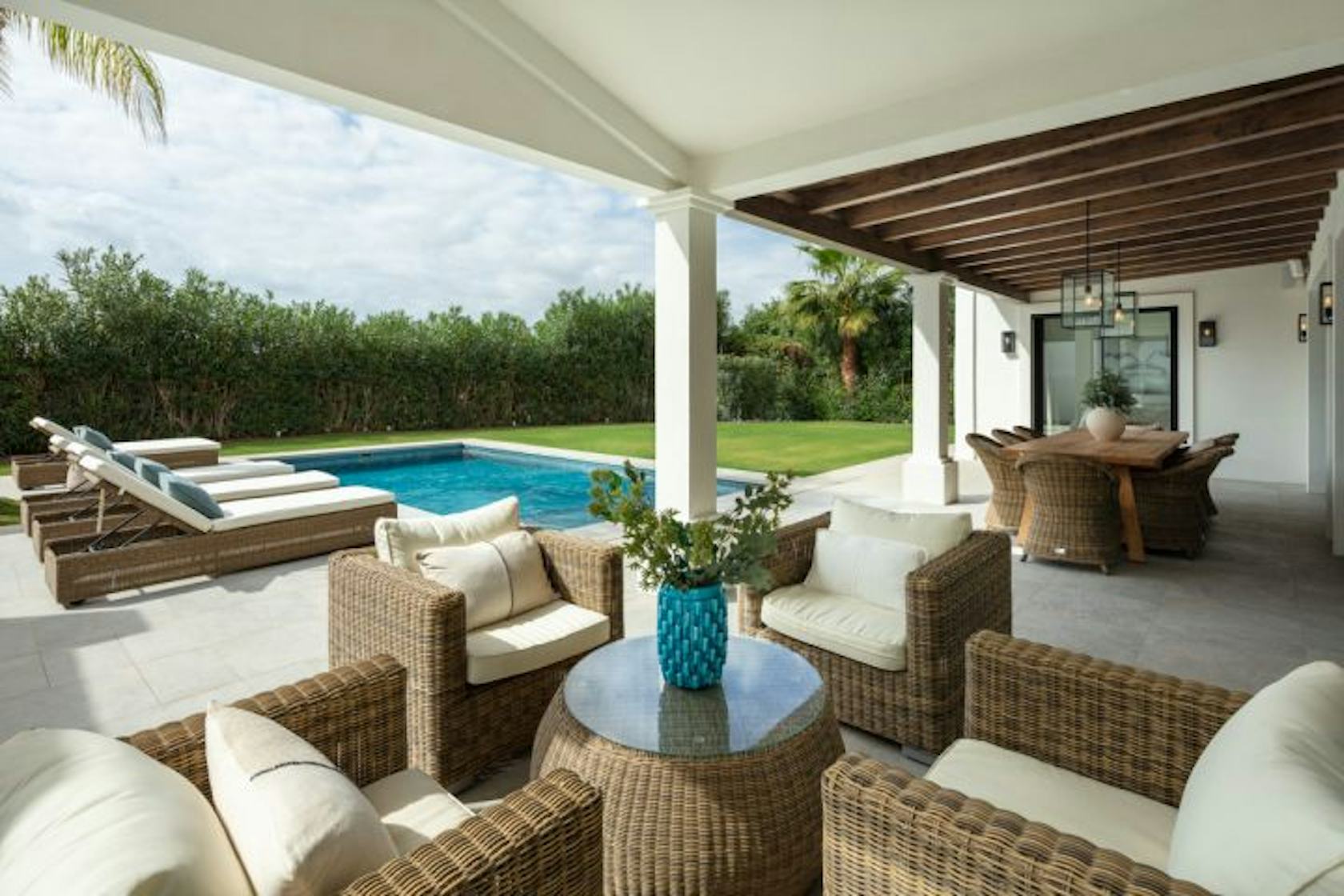 villa couch furniture home decor table plant coffee table pool interior design chair