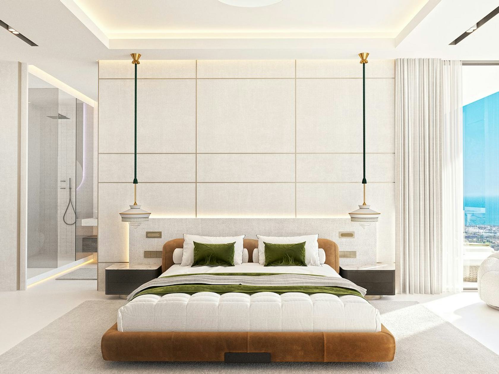 interior design indoors furniture bedroom bed room lamp home decor
