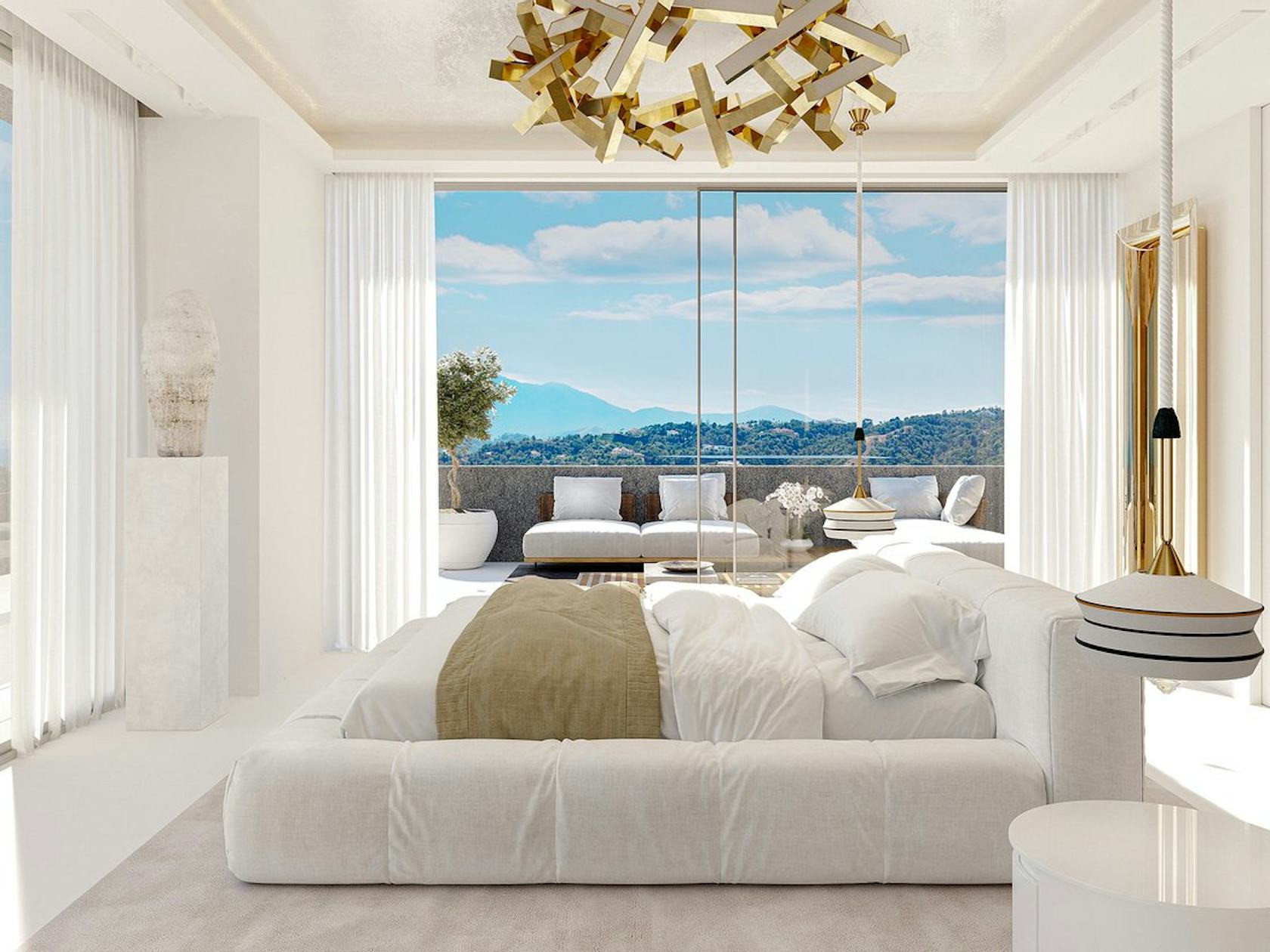 interior design indoors home decor couch furniture chandelier lamp window bedroom room